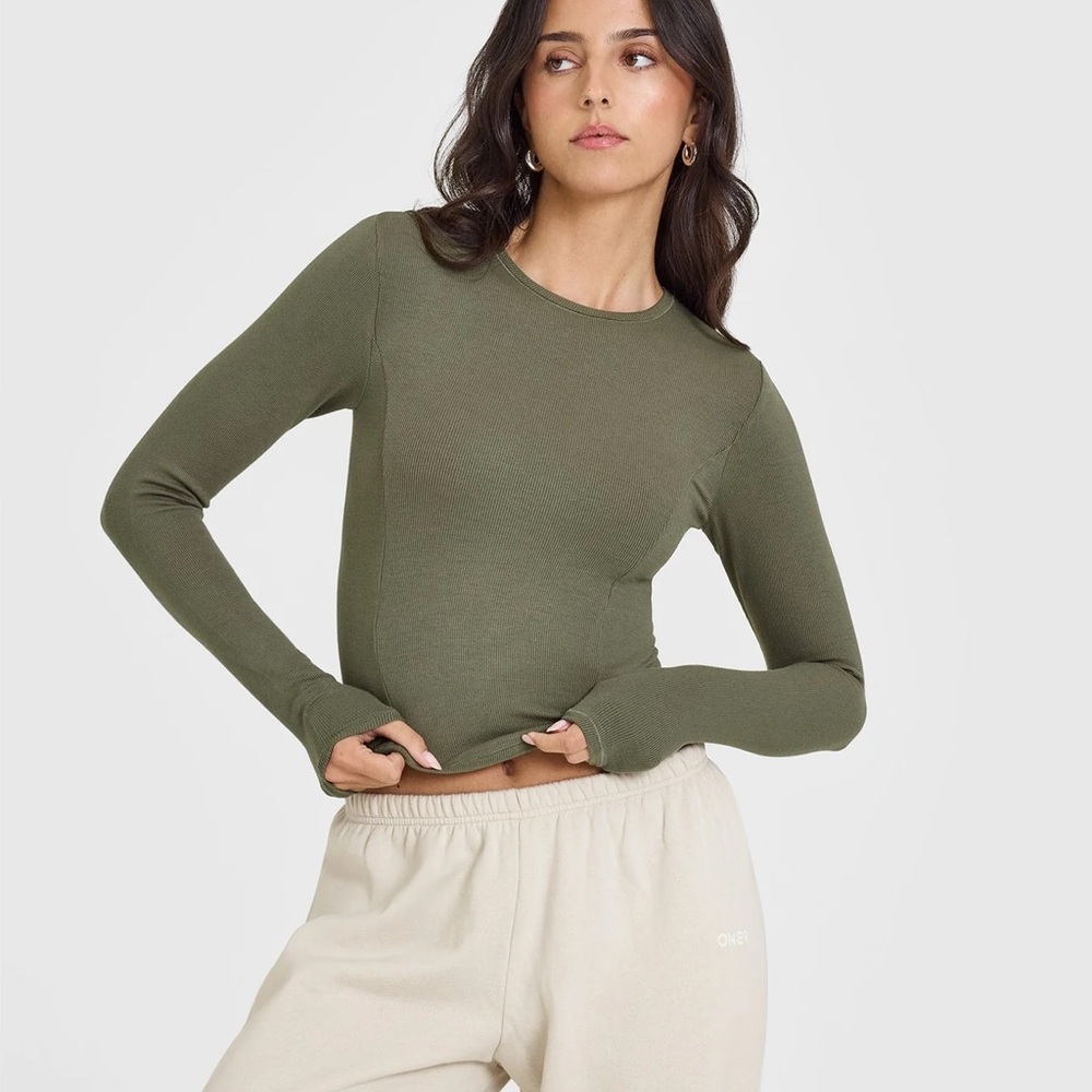 Oner Active MELLOW™ RIB MID LONG SLEEVE TOP | Alpine Green | Size S